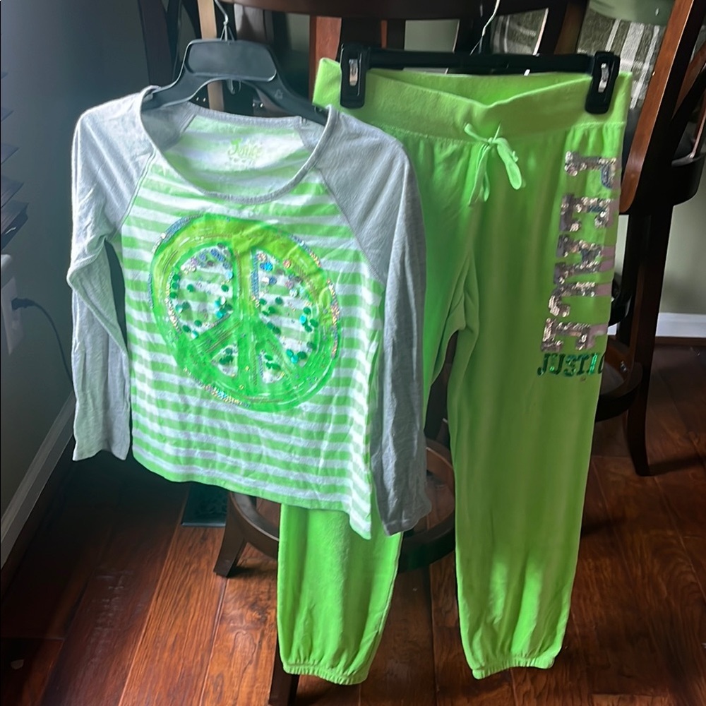 Girl’s Justice Key-lime Green Peace Sign 2-Piece Set. Size 12.